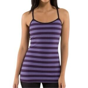 Lululemon Size 6 Micro Macro Stripe Deep Zinfandel Purple Black Power Y Tank Top